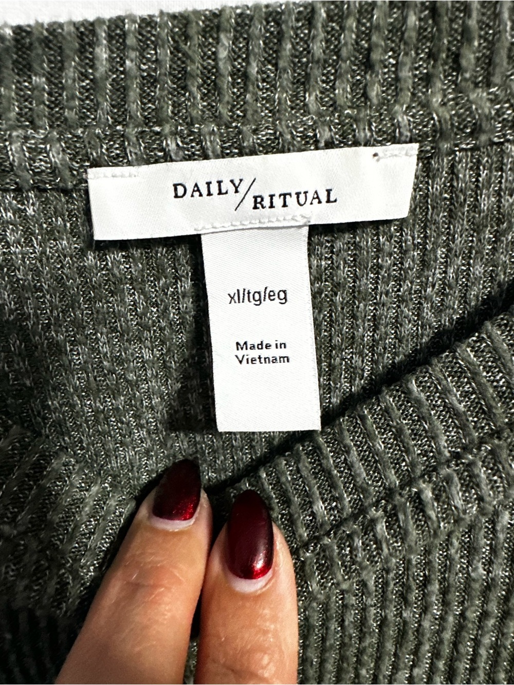 Daily Ritual Ribbed Knit Crewneck Top - Olive XL - Picture 2 of 3